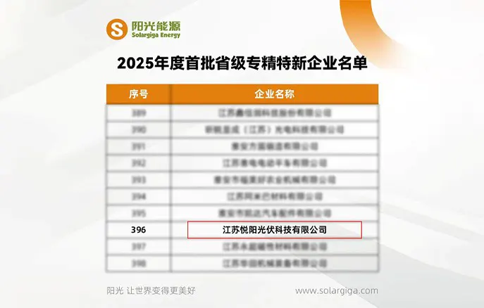 Highlight | Solargiga Energy's Yueyang Base was Honored as One of the First Provincial-level "Specialized, Refined, Differential and Innovative" Enterprises for the Year of 2025
